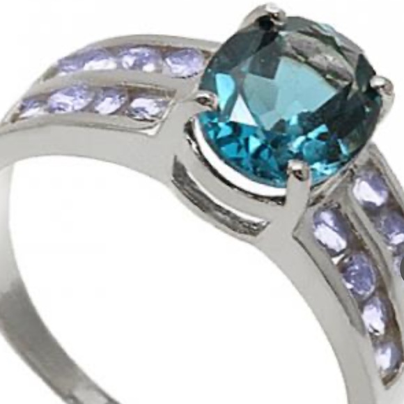 2.80CTW LondonBlue Topaz•0.64CTW 16 Tanzanites•14K WhiteGold/SterlingSilver Ring - Picture 5 of 5